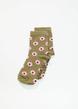 Afends Unisex Flower - Crew Socks - Olive - Afends unisex flower   crew socks   olive   streetwear   sustainable fashion