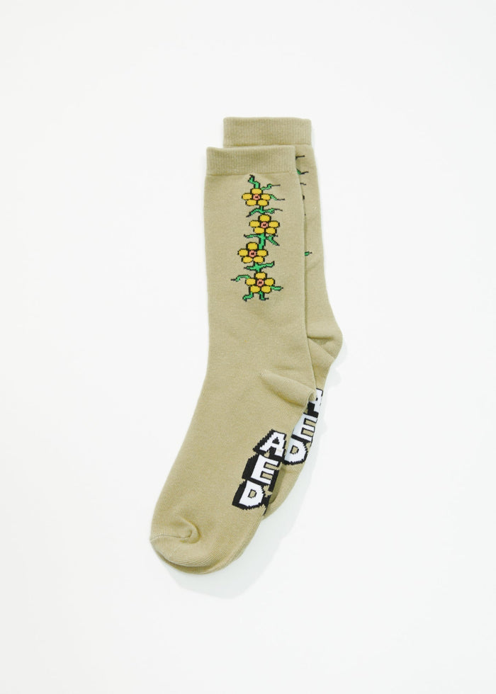 AFENDS Unisex Flowerbed - Crew Socks - Cement - Streetwear - Sustainable Fashion