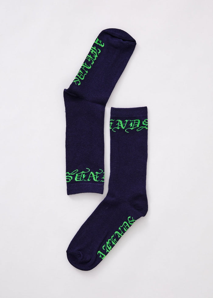 Afends Unisex Reborn - Hemp Crew Socks - Midnight - Streetwear - Sustainable Fashion