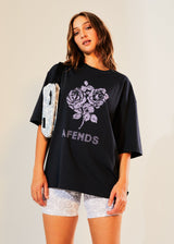 Afends Womens Solvie - Recycled Oversized Graphic T-Shirt - Charcoal - Afends womens solvie   recycled oversized graphic t shirt   charcoal   streetwear   sustainable fashion