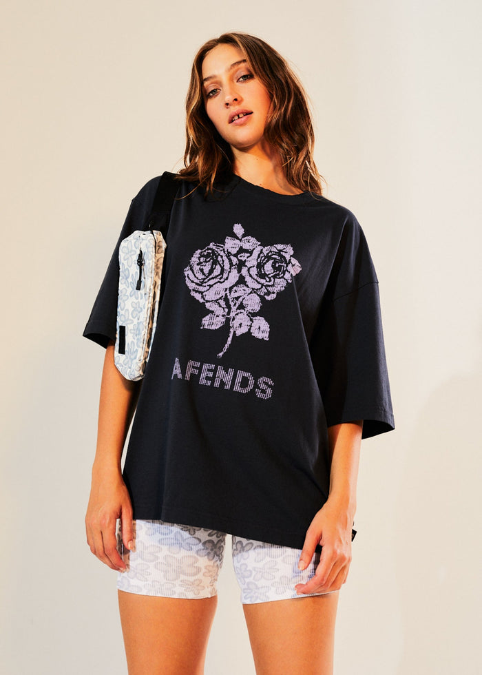 Afends Womens Solvie - Recycled Oversized Graphic T-Shirt - Charcoal - Streetwear - Sustainable Fashion