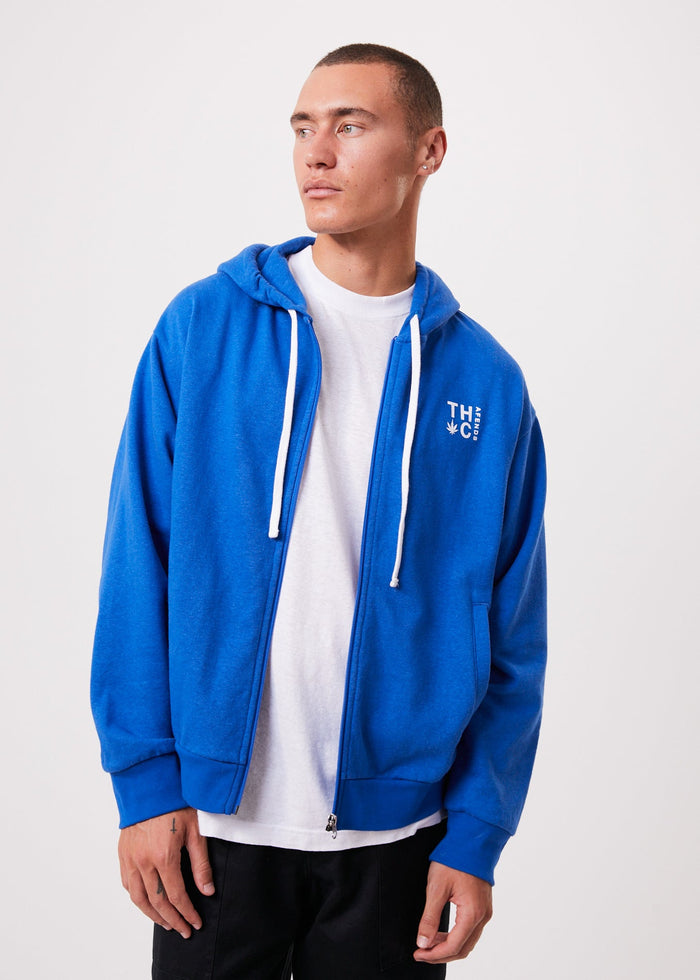 Afends Unisex Rolled Up - Unisex Hemp Zip Up Hoodie - Electric Blue - Streetwear - Sustainable Fashion