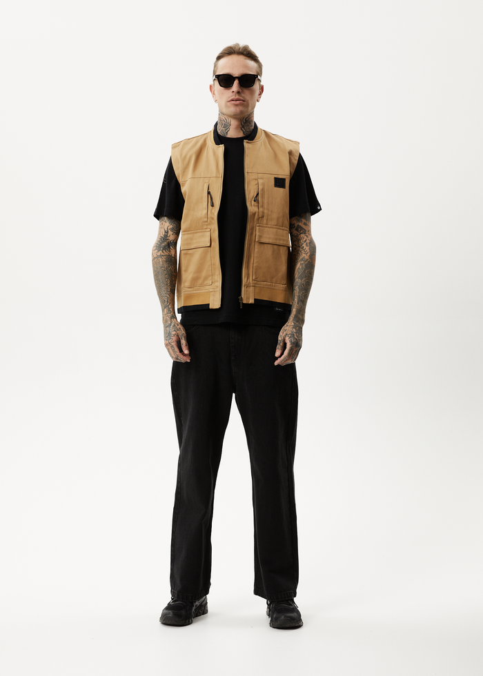 Afends Unisex Small Moments - Unisex Hemp Zip Up Vest - Chestnut - Streetwear - Sustainable Fashion