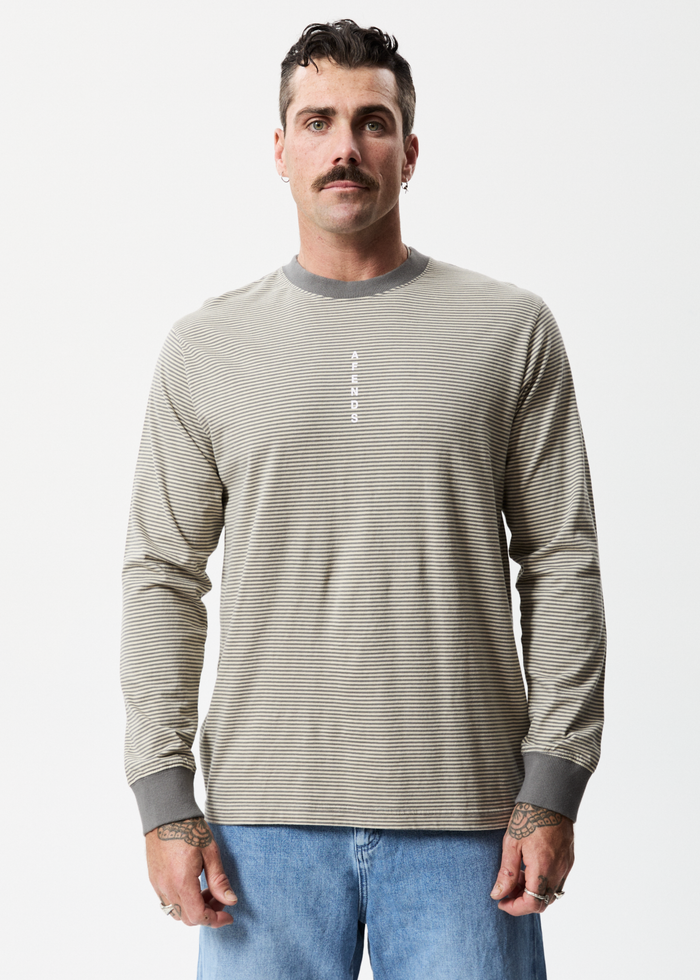 Afends Mens High Life - Recycled Striped Long Sleeve T-Shirt - Cement - Streetwear - Sustainable Fashion