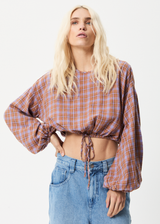 Afends Womens Colby - Hemp Check Cropped Long Sleeve Top - Plum - Afends womens colby   hemp check cropped long sleeve top   plum   streetwear   sustainable fashion