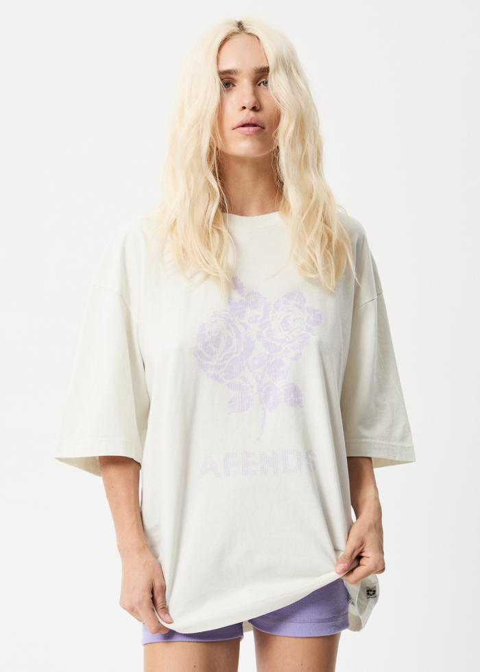 Afends Womens Solvie - Recycled Oversized Graphic T-Shirt - Off White - Streetwear - Sustainable Fashion