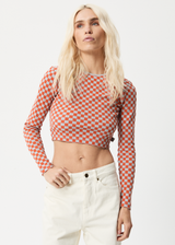 Afends Womens Operator - Recycled Cropped Long Sleeve Top - Coral - Afends womens operator   recycled cropped long sleeve top   coral   streetwear   sustainable fashion