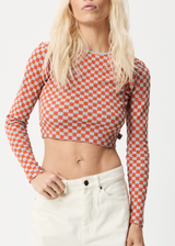 Afends Womens Operator - Recycled Cropped Long Sleeve Top - Coral - Afends womens operator   recycled cropped long sleeve top   coral   streetwear   sustainable fashion
