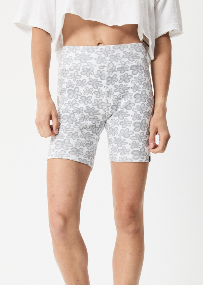 Afends Womens Digital Daisy - Recycled Ribbed Bike Shorts - Charcoal - Streetwear - Sustainable Fashion
