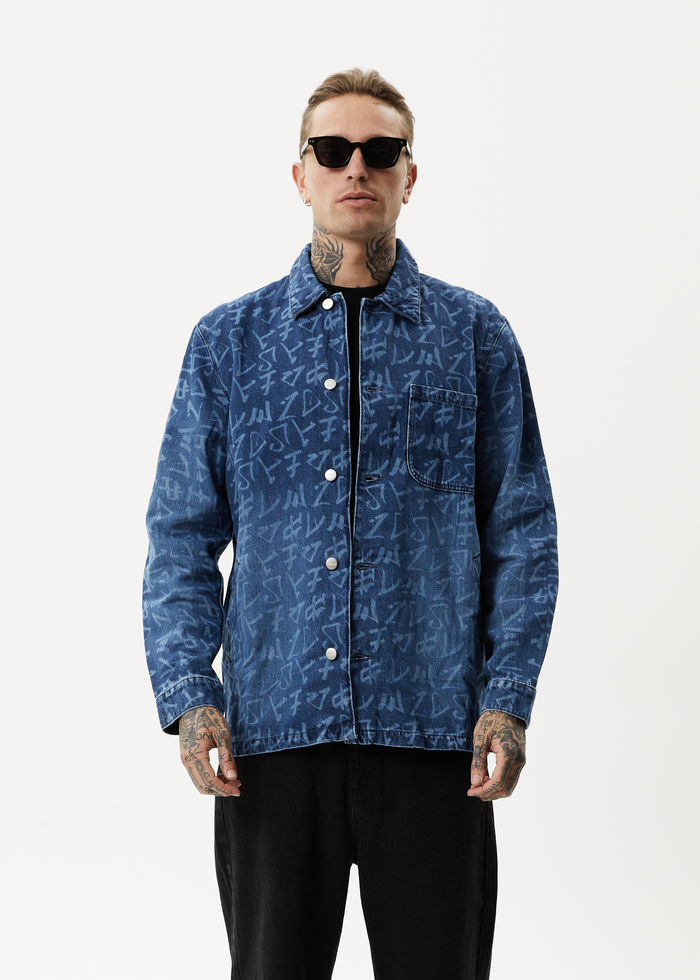 Afends Unisex Tagged - Unisex Hemp Denim Jacket - Graffiti Blue - Streetwear - Sustainable Fashion