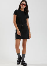 Afends Womens Chillie - Organic Denim Mini Skirt - Washed Black - Https://player.vimeo.com/external/588177487.hd.mp4?s=e77013f01ebfff2c296279d96a0d3a45423d72d0&profile_id=175