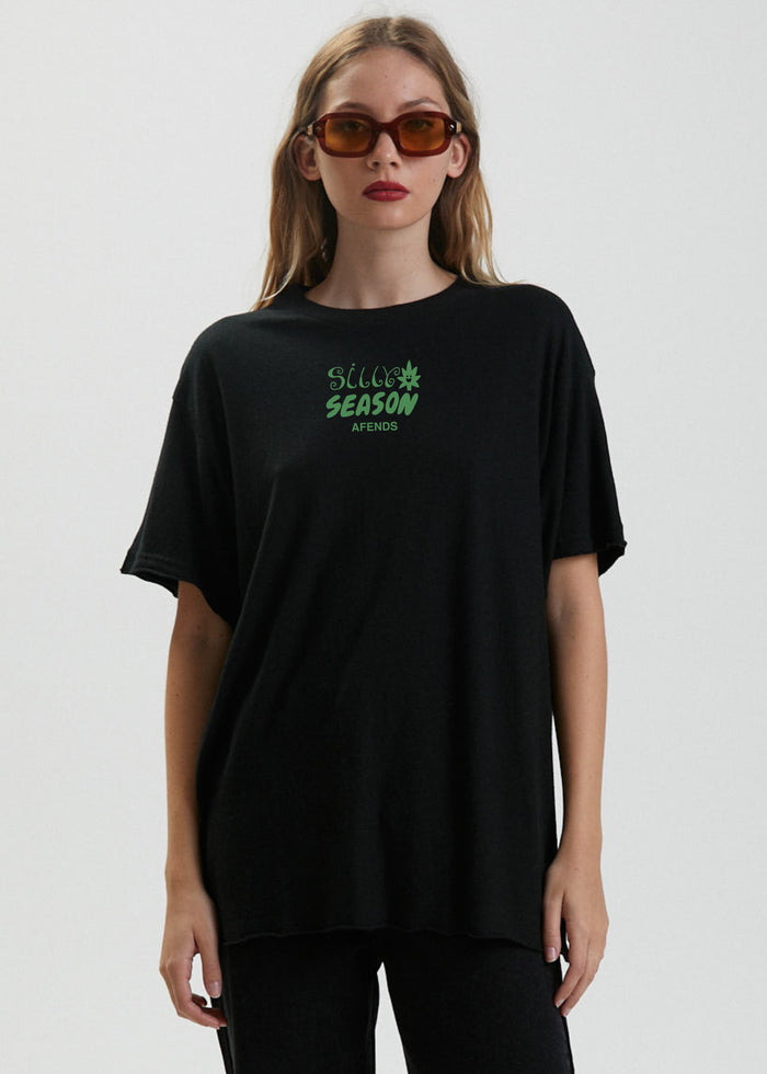 Afends Womens Silly Season - Womens Hemp T-Shirt - Faded Black - Streetwear - Sustainable Fashion
