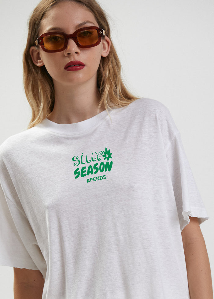 Afends Womens Silly Season - Womens Hemp T-Shirt - White - Streetwear - Sustainable Fashion