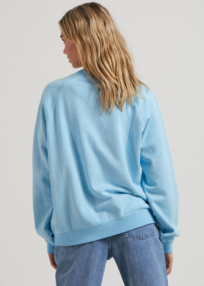 Afends Womens Remi - Hemp Slouchy Crew Neck Jumper - Sky Blue - Streetwear - Sustainable Fashion