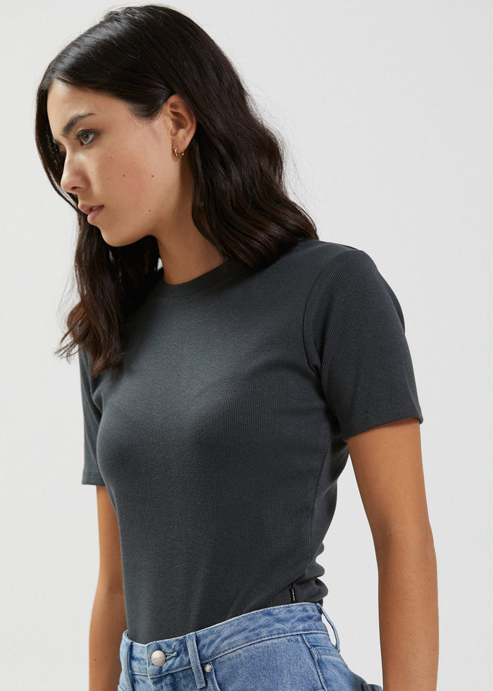 Afends Womens Simona - Hemp Ribbed T-Shirt - Charcoal - Streetwear - Sustainable Fashion