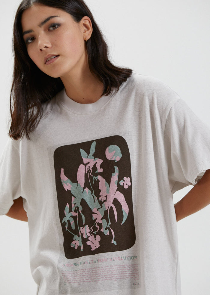 Afends Womens Organic Planet - Hemp Oversized Graphic T-Shirt - Off White - Streetwear - Sustainable Fashion