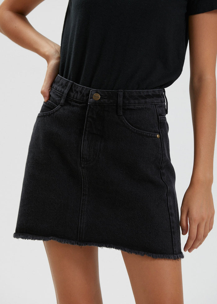Afends Womens Chillie - Organic Denim Mini Skirt - Washed Black - Streetwear - Sustainable Fashion