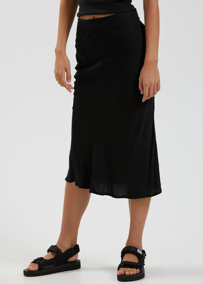 Afends Womens Janey - Recycled Midi Skirt - Black - Streetwear - Sustainable Fashion