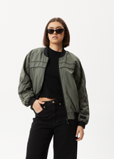 Afends Womens Sybil - Recycled Reversible Bomber Jacket  - Jungle Green - Afends womens sybil   recycled reversible bomber jacket    jungle green   streetwear   sustainable fashion