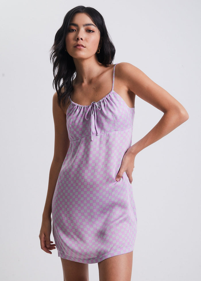 Afends Womens Carlo  - Recycled Check Babydoll Mini Dress - Candy Check - Streetwear - Sustainable Fashion