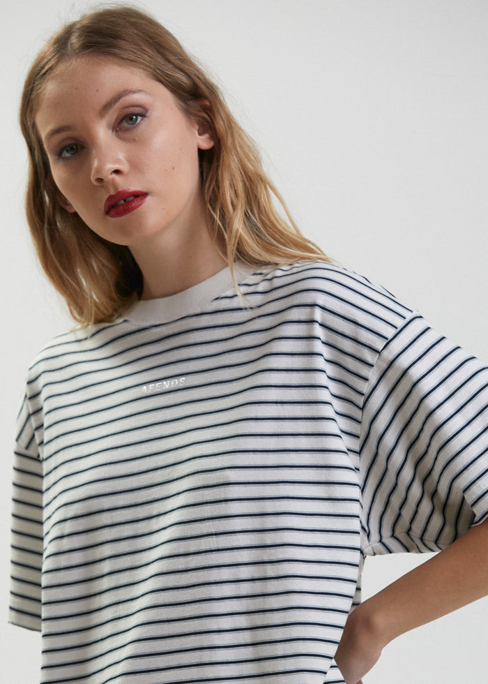 Afends Womens Moby - Recycled Striped Oversized T-Shirt - Shadow - Streetwear - Sustainable Fashion