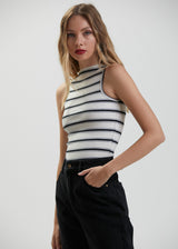 Afends Womens Moby - Hemp Striped High Neck Tank - Shadow - Afends womens moby   hemp striped high neck tank   shadow   streetwear   sustainable fashion