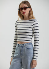 Afends Womens Moby - Hemp Striped Long Sleeve Top - Shadow - Afends womens moby   hemp striped long sleeve top   shadow   streetwear   sustainable fashion