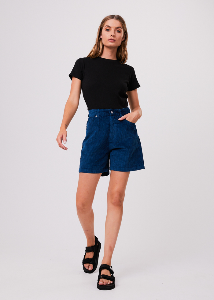 Afends Womens Anderson Shelby - Hemp Corduroy High Waisted Shorts - Cobalt - Streetwear - Sustainable Fashion