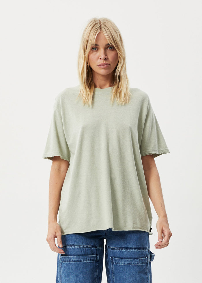 Afends Womens Slay - Hemp Oversized T-Shirt - Eucalyptus - Streetwear - Sustainable Fashion