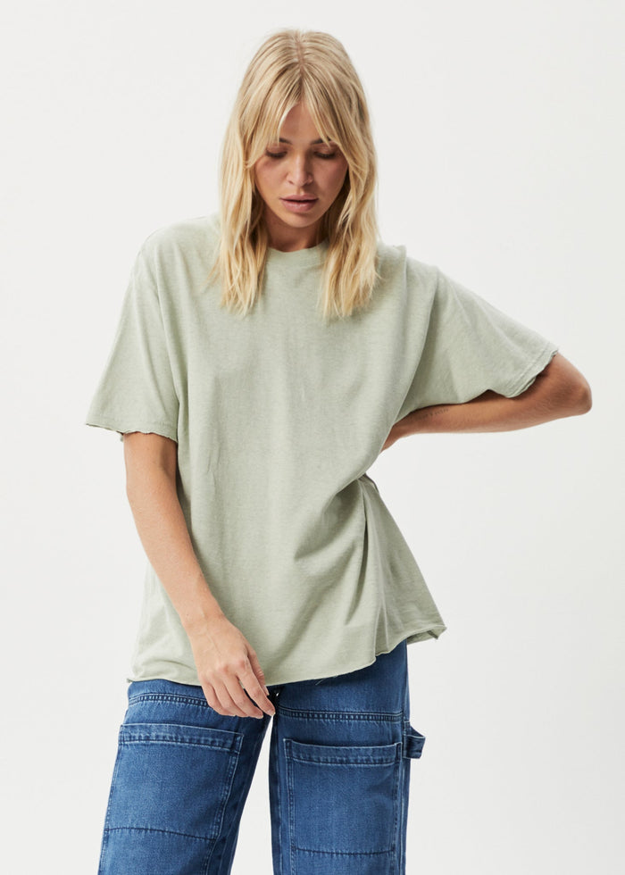 Afends Womens Slay - Hemp Oversized T-Shirt - Eucalyptus - Streetwear - Sustainable Fashion