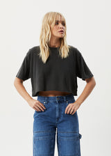 AFENDS Womens Slay Cropped - Oversized Tee - Stone Black - Afends womens slay cropped   oversized tee   stone black   streetwear   sustainable fashion