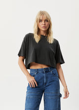 AFENDS Womens Slay Cropped - Oversized Tee - Stone Black - Afends womens slay cropped   oversized tee   stone black   streetwear   sustainable fashion