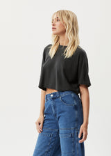 AFENDS Womens Slay Cropped - Oversized Tee - Stone Black - Afends womens slay cropped   oversized tee   stone black   streetwear   sustainable fashion