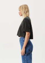 AFENDS Womens Slay Cropped - Oversized Tee - Stone Black - Afends womens slay cropped   oversized tee   stone black   streetwear   sustainable fashion