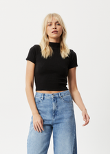 Afends Womens Iconic - Hemp Ribbed High Neck T-Shirt - Black - Afends womens iconic   hemp ribbed high neck t shirt   black   streetwear   sustainable fashion