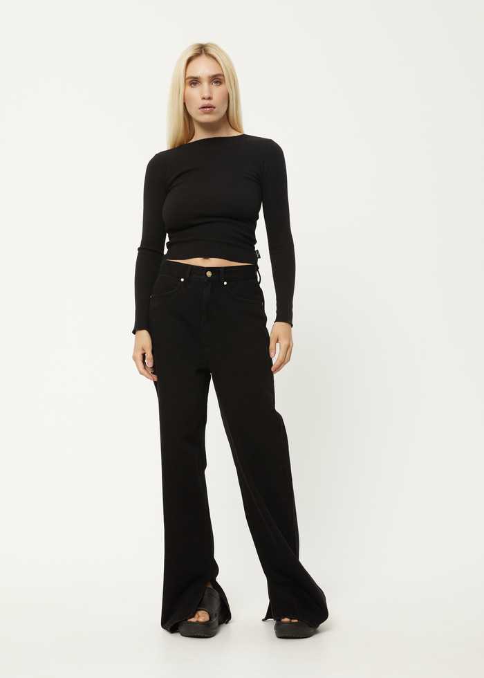 Afends Womens Peony - Hemp Ribbed Long Sleeve Top - Black - Streetwear - Sustainable Fashion