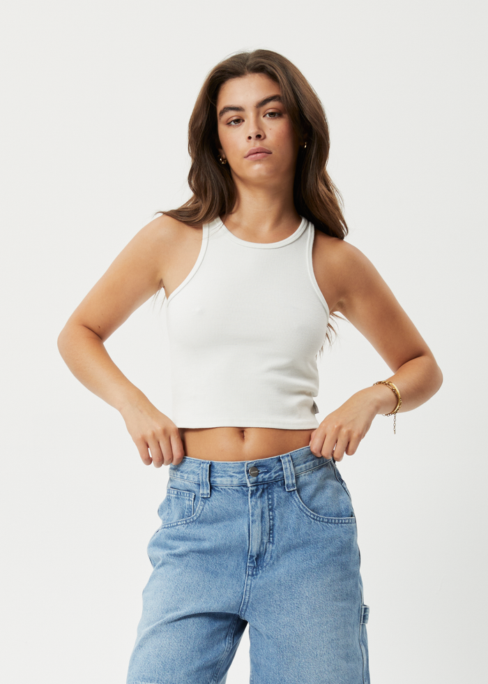 Afends Womens Pearly Cropped - Hemp Ribbed Singlet - Off White - Streetwear - Sustainable Fashion