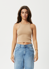 Afends Womens Pearly Cropped - Hemp Ribbed Singlet - Tan - Afends womens pearly cropped   hemp ribbed singlet   tan   streetwear   sustainable fashion