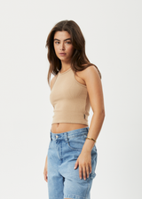 AFENDS Womens Pearly Cropped - Hemp Ribbed Singlet - Tan - Afends womens pearly cropped   hemp ribbed singlet   tan   streetwear   sustainable fashion