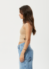 Afends Womens Pearly Cropped - Hemp Ribbed Singlet - Tan - Afends womens pearly cropped   hemp ribbed singlet   tan   streetwear   sustainable fashion