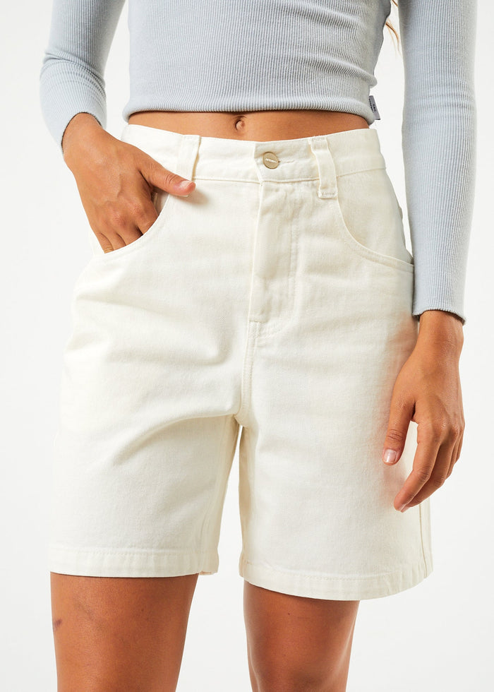 Afends Womens Emilie - Organic Denim Carpenter Shorts - Off White - Streetwear - Sustainable Fashion