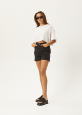Afends Womens Seventy Three's - Organic Denim High Waisted Shorts - Washed Black - Afends womens seventy three's   organic denim high waisted shorts   washed black   streetwear   sustainable fashion