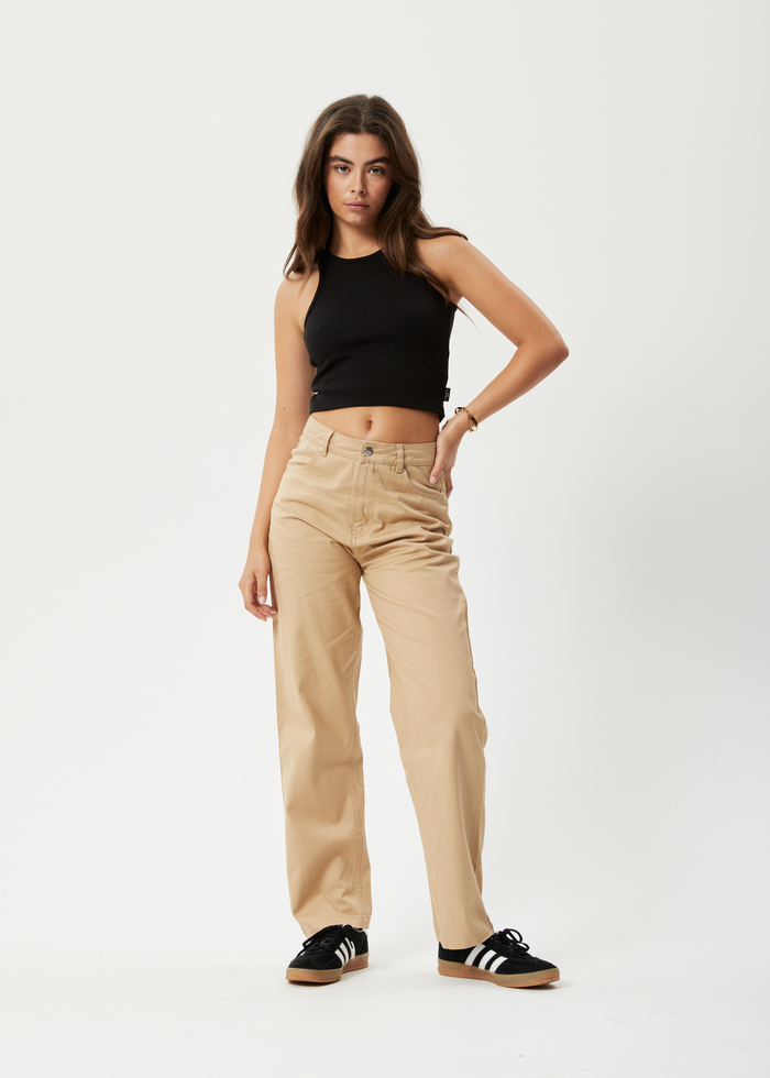 Afends Womens Shelby - Hemp Wide Leg Pants - Tan - Streetwear - Sustainable Fashion