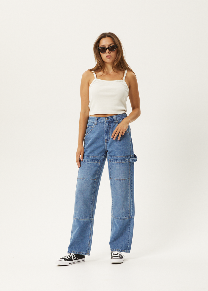 Afends Womens Moss - Hemp Denim Carpenter Jeans - Worn Blue - Streetwear - Sustainable Fashion