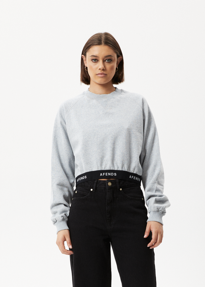Afends Womens Homebase - Hemp Cropped Crew Neck Jumper - Shadow Grey Marle - Streetwear - Sustainable Fashion
