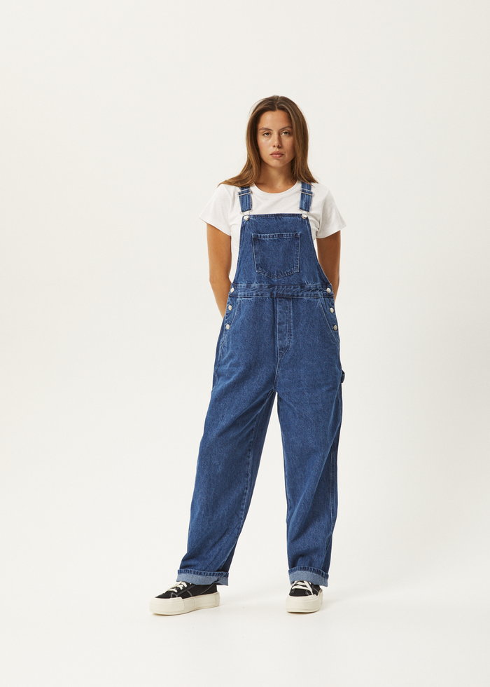 Afends Womens Louis - Hemp Denim Baggy Overalls - Authentic Blue - Streetwear - Sustainable Fashion