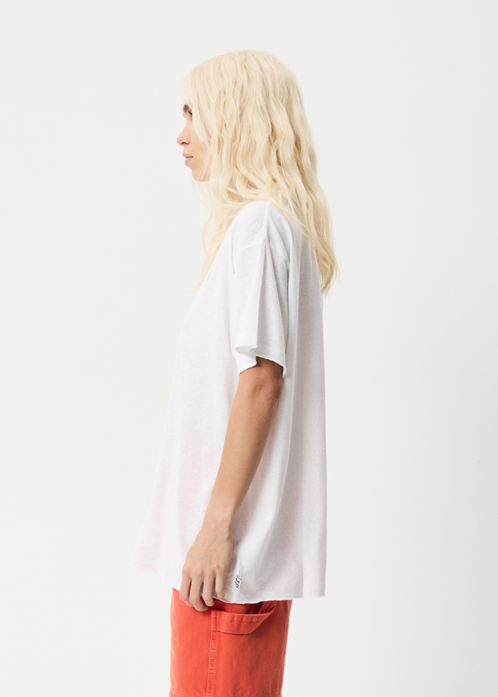 Afends Womens Rolled Up - Hemp Oversized T-Shirt - White - Streetwear - Sustainable Fashion