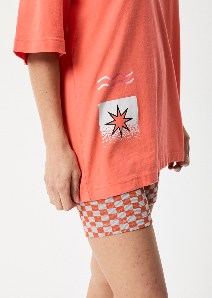 Afends Womens Shining - Recycled Oversized T-Shirt - Coral - Streetwear - Sustainable Fashion