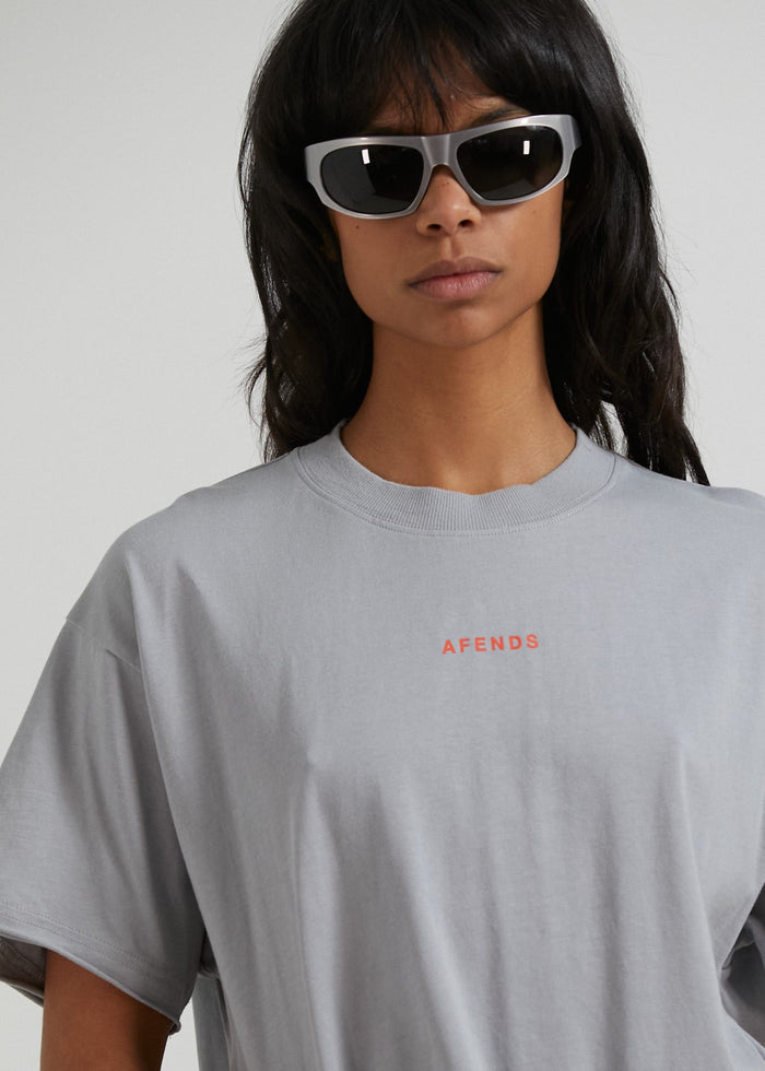 Afends Womens Carvings - Recycled Oversized T-Shirt - Grey - Streetwear - Sustainable Fashion