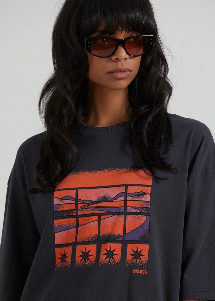 Afends Womens Victoria - Recycled Oversized Graphic T-Shirt - Charcoal - Streetwear - Sustainable Fashion